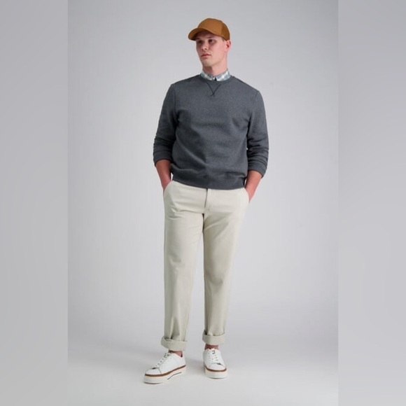 Haggar Men’s Life Khaki Comfort Straight Leg Pants in Light Tan Size 34 - Picture 1 of 14